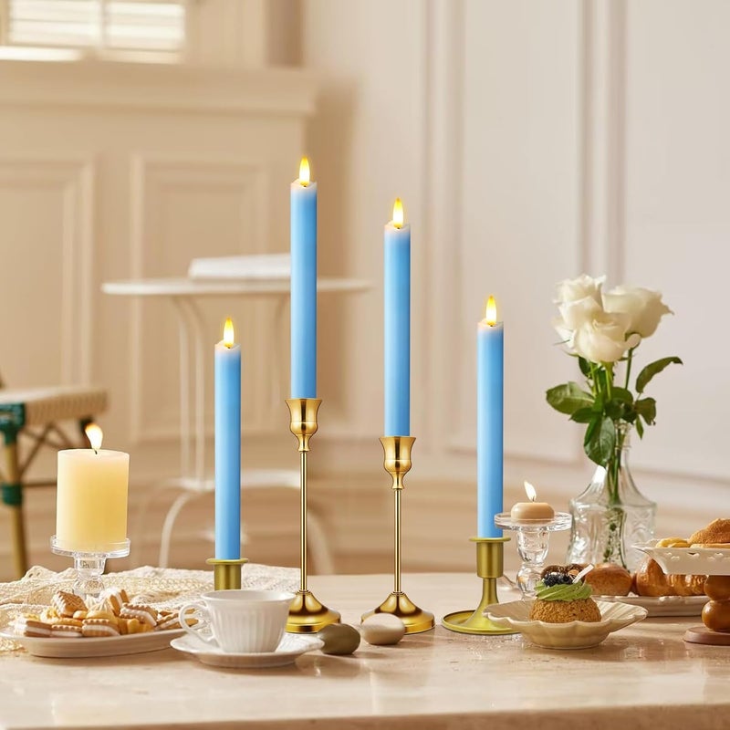KSWING Upgraded Real Wax LED Flameless Light Blue Taper Candles with Remote, 6 PCS Candlesticks Battery Operated 3D Flickering - 9.6" Long Realistic Fake Candle Sticks for Home/Wedding/Xmas Decor - Image 5